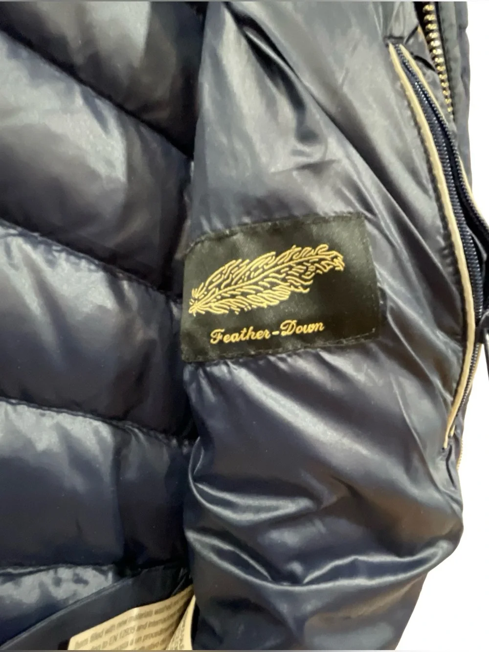 Massimo Dutti Quilted Down Navy Jacket, Size S